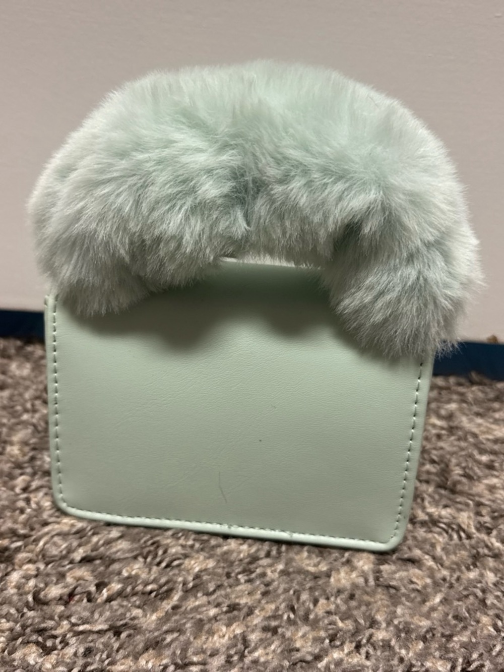 Plush Mint Green Faux-Fur Handle Mini Handbag